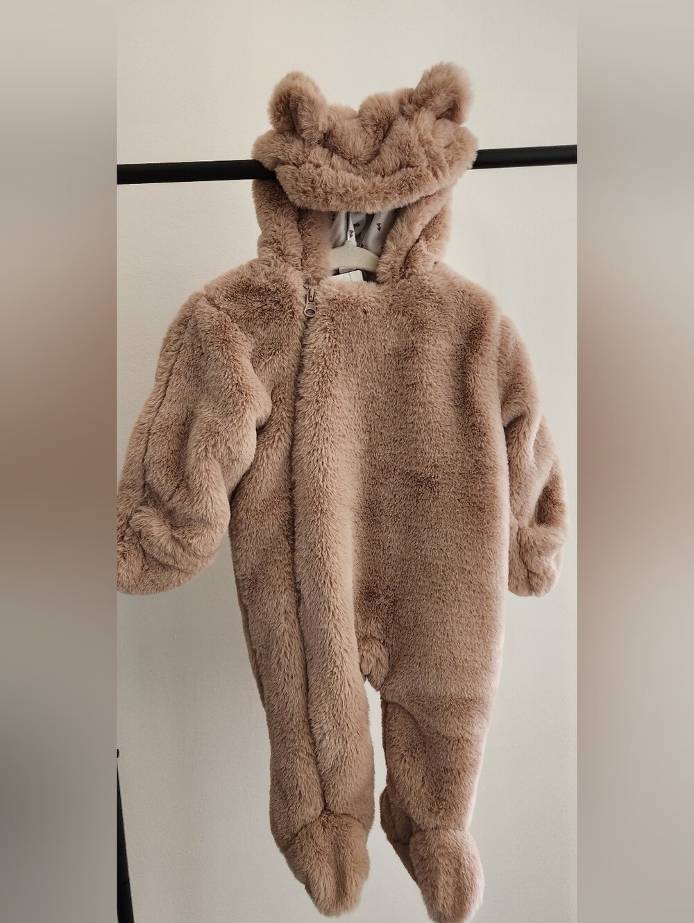 Cozy Teddy Bear Hooded One-Piece in Light Brown – Baby